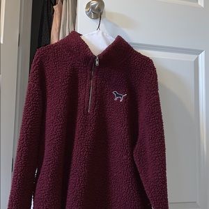 maroon fluffy jacket